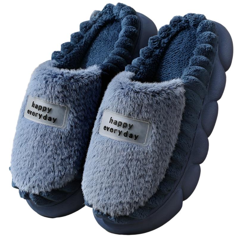 Ella - Blå fluffiga tofflor med halkfria sulor